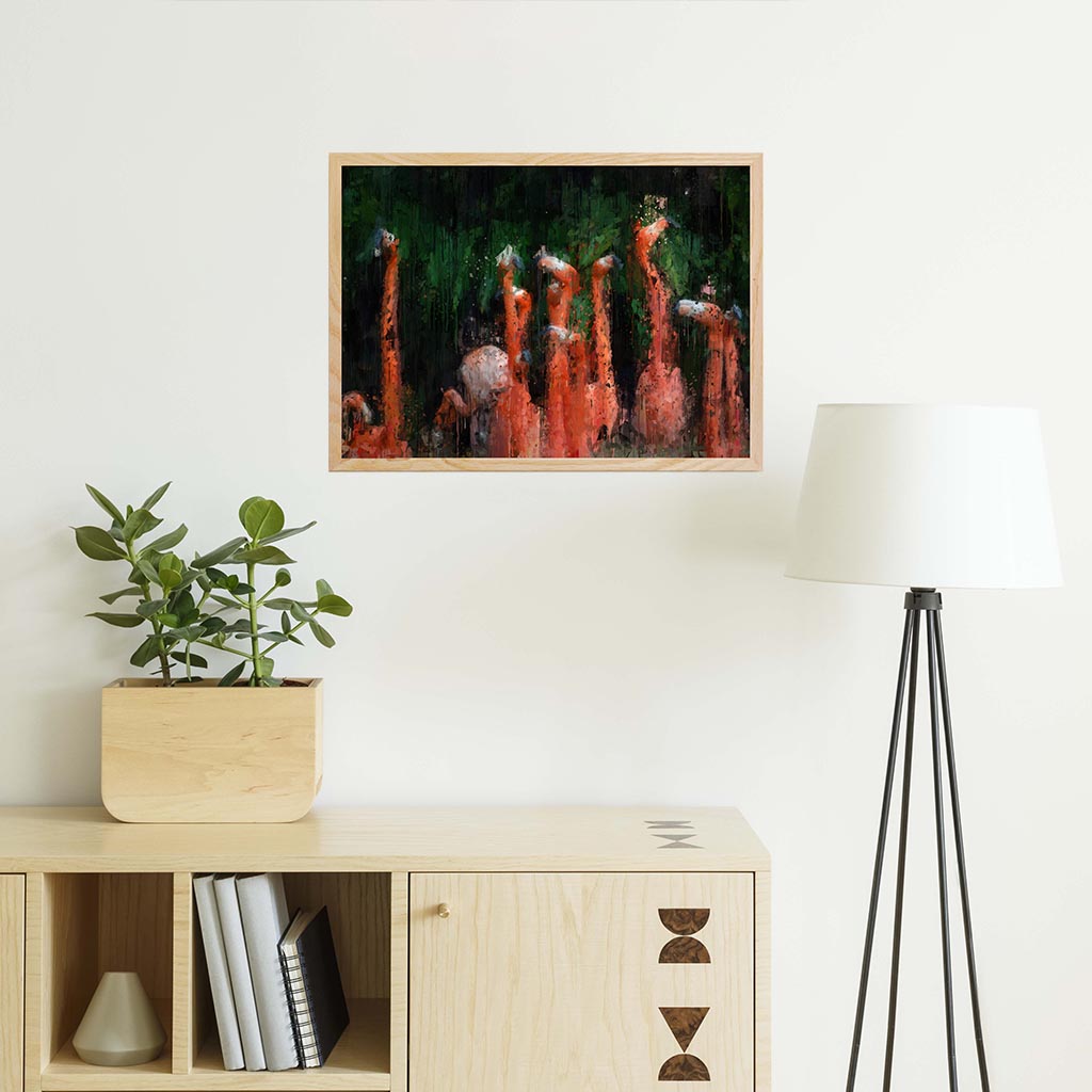 Flamingos Impressionist Framed Art-framed-Wall Art Print-Abstract House