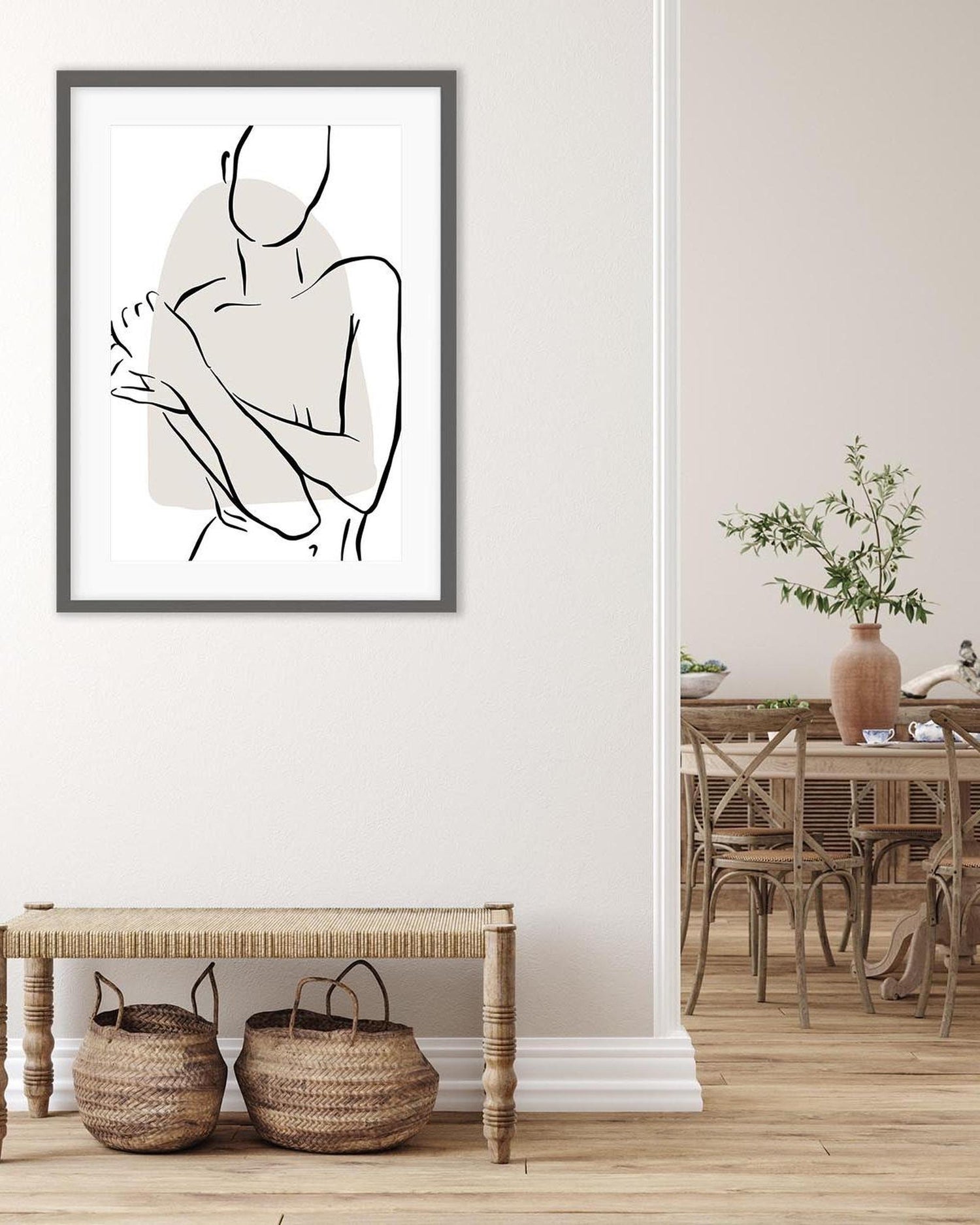 Front Female Figure Line Framed Art-framed-Wall Art Print-Abstract House