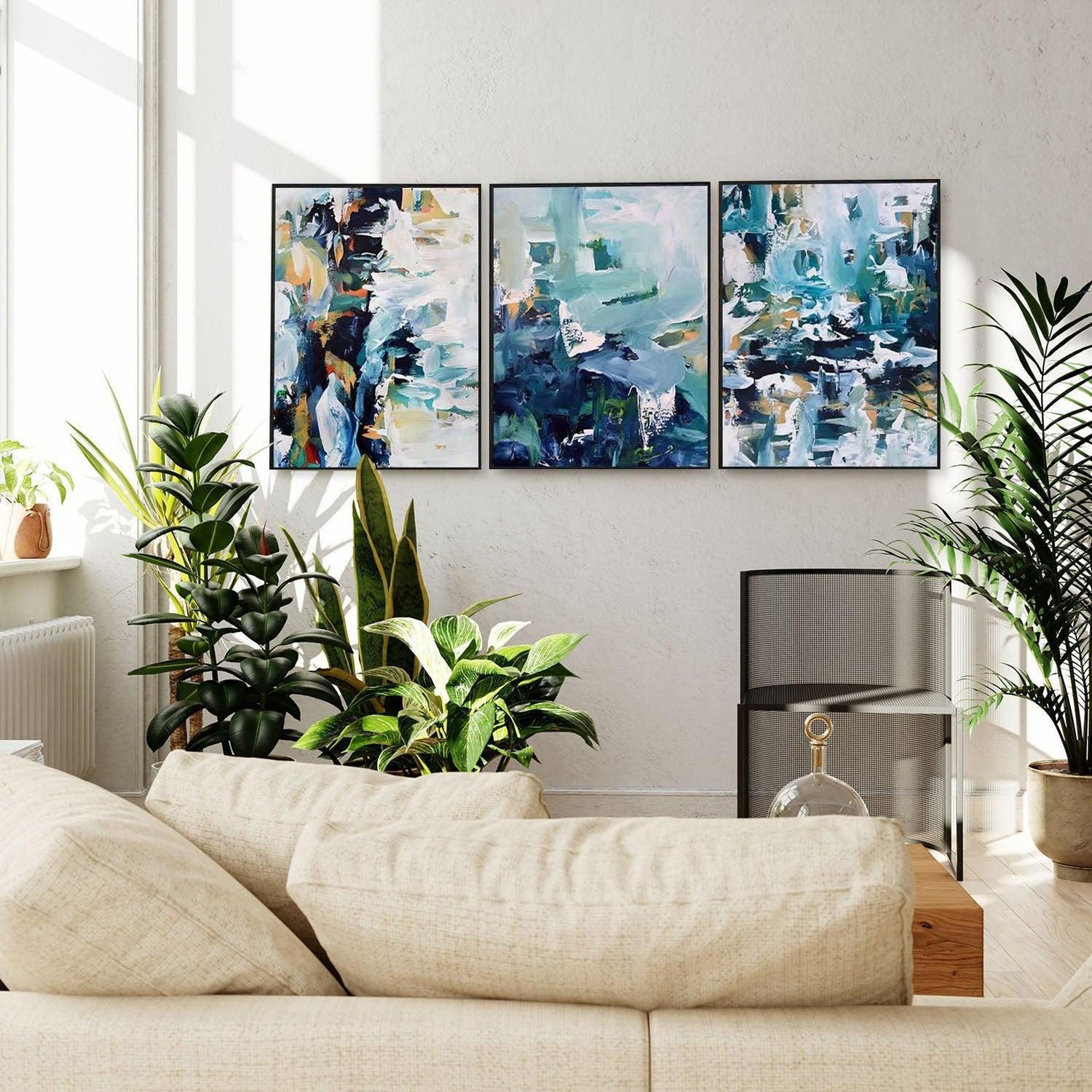 Modernist Abstract Canvas Set Of 3-framed-Canvas Set Of 3-Abstract House