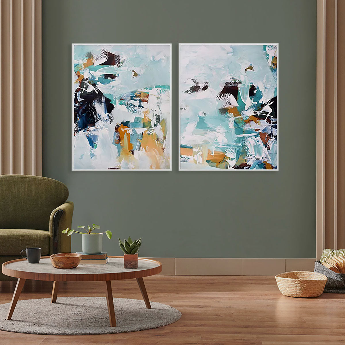 Teal Abstract Colours Canvas Set Of 2-framed-Canvas Set Of 2-Abstract House