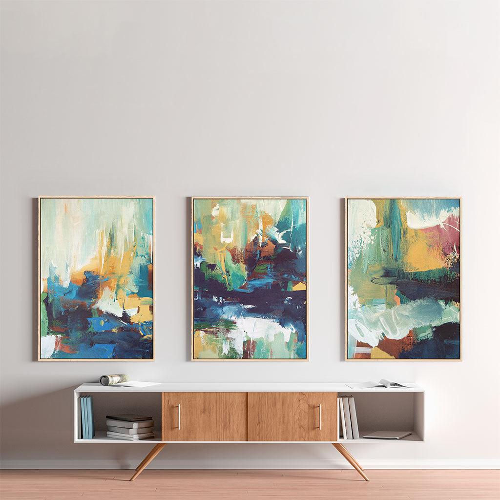 Abstract Colour Trio Canvas Set Of 3 White Canvas Set Of 3 - Abstract House