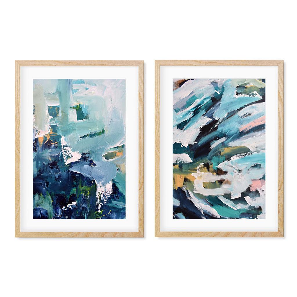 Abstract Navy Burst Set Of 2 Prints Oak Frame Wall Art Print Set Of 2 - Abstract House