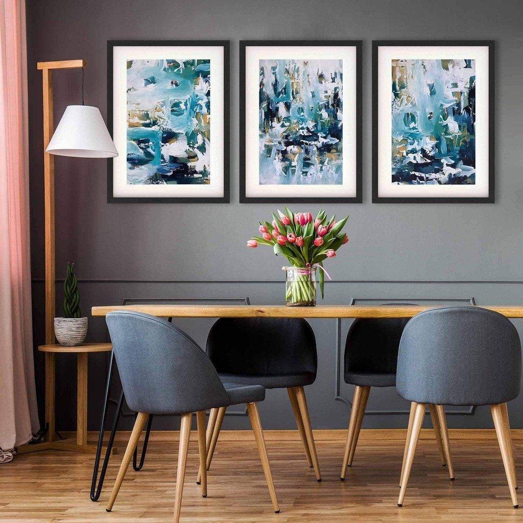 Abstract Teal Waves - Print Set Of 3