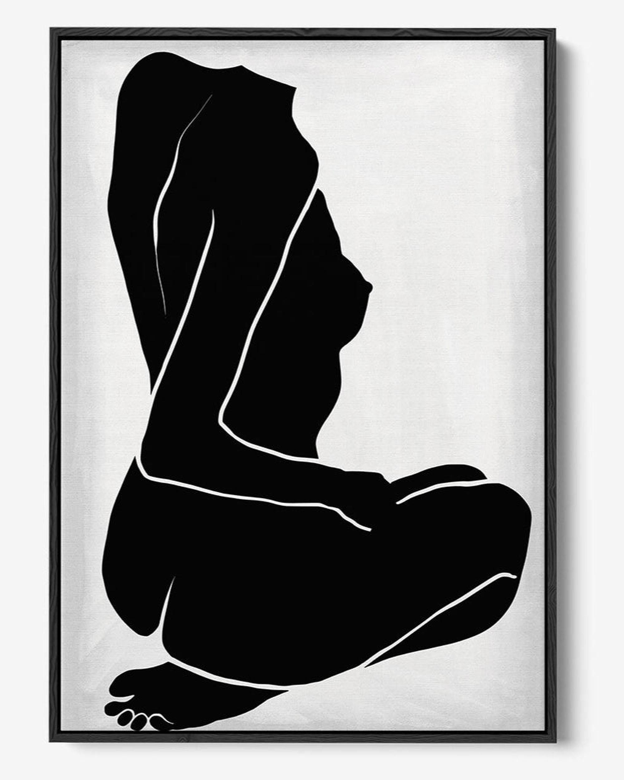 Black silhouette of a person sitting on a white background
