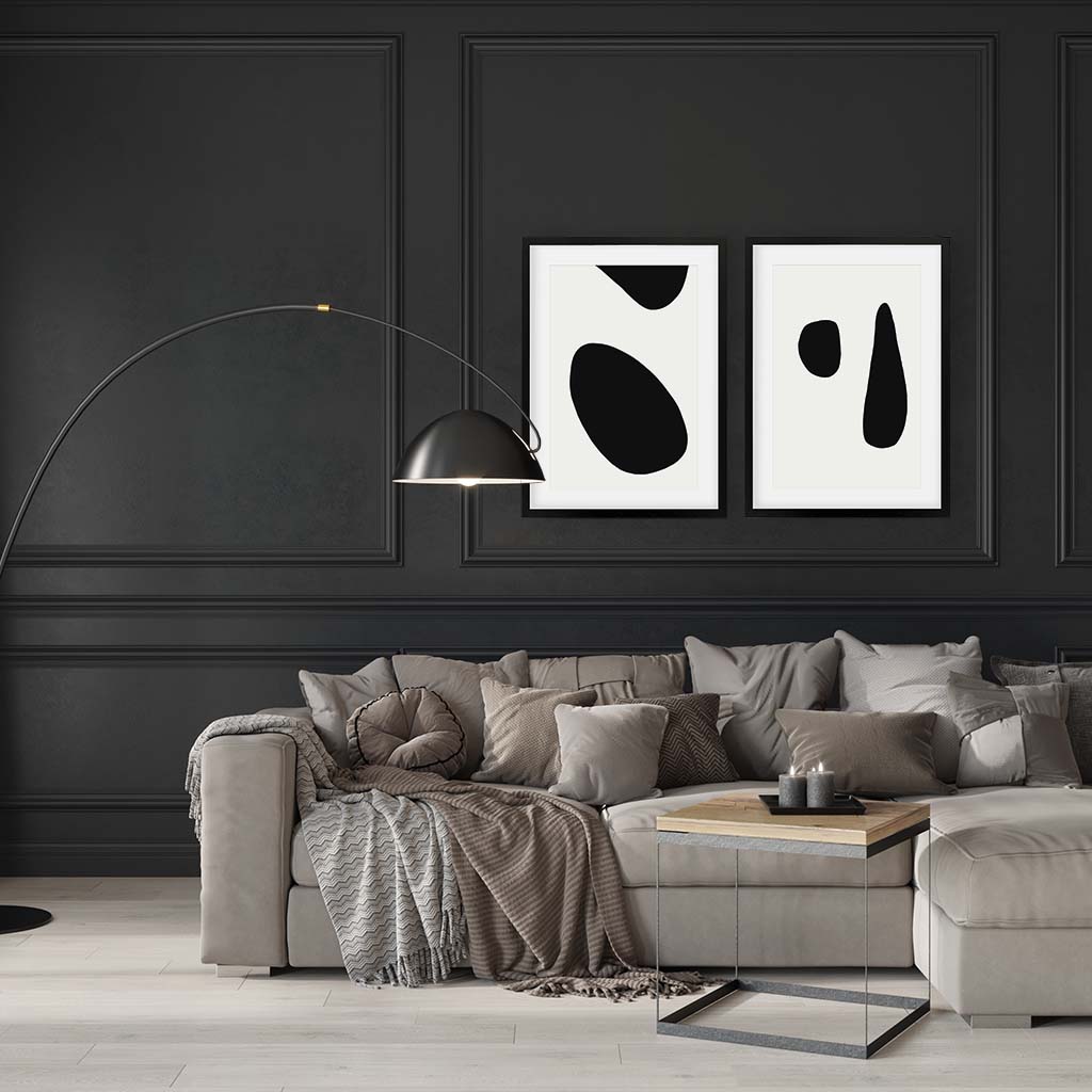 Black & White Shapes - Print Set Of 2 Black Frame Wall Art Print Set Of 2 - Abstract House