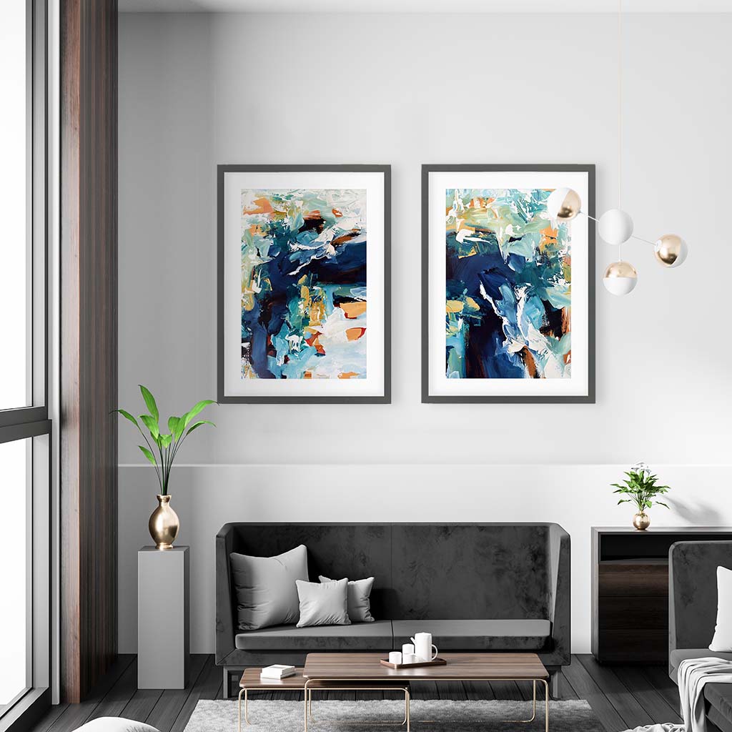 Blue Wave - Print Set Of 2 Black Frame Wall Art Print Set Of 2 - Abstract House