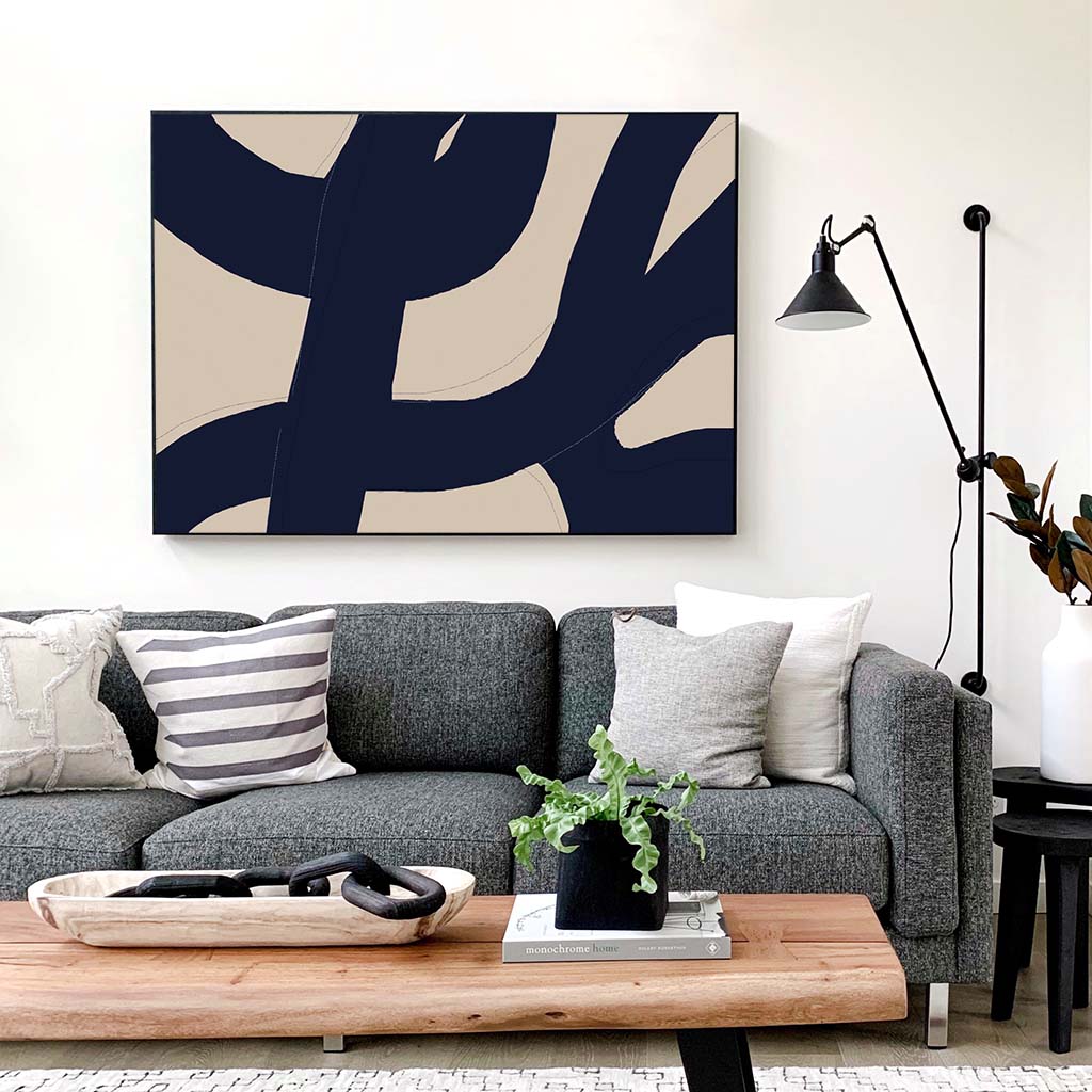 Neutral Loose Lines Framed Canvas-framed-Canvas Prints-Abstract House