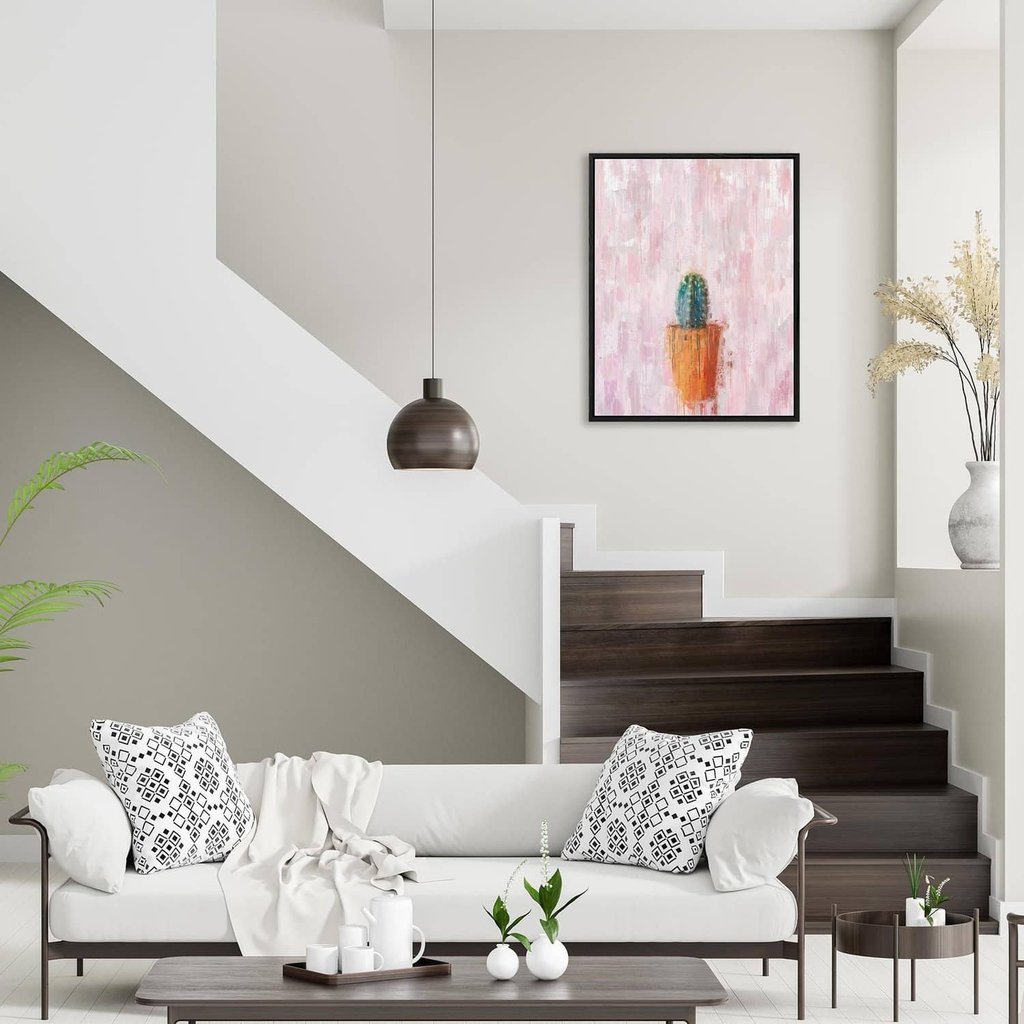 Cactus In A Pot Painting Framed Canvas