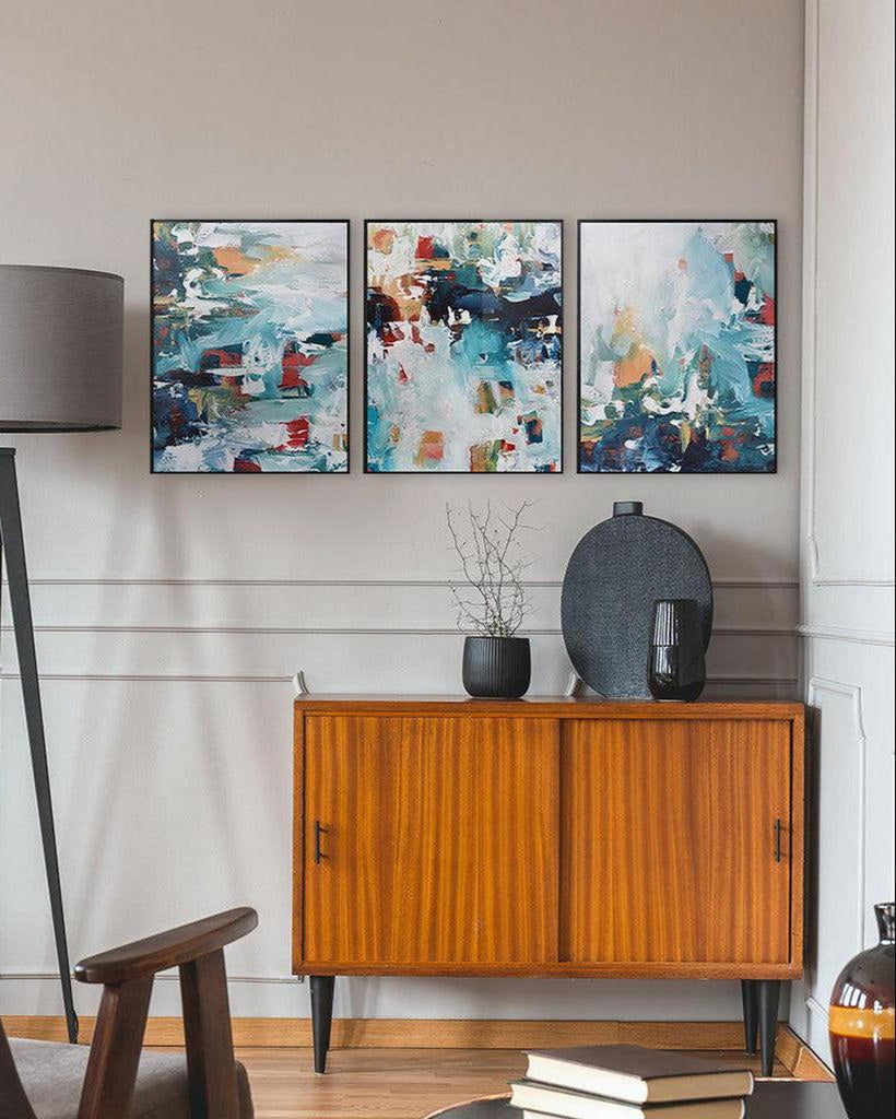 Colourful Landscape Canvas Set Of 3 White Canvas Set Of 3 - Abstract House