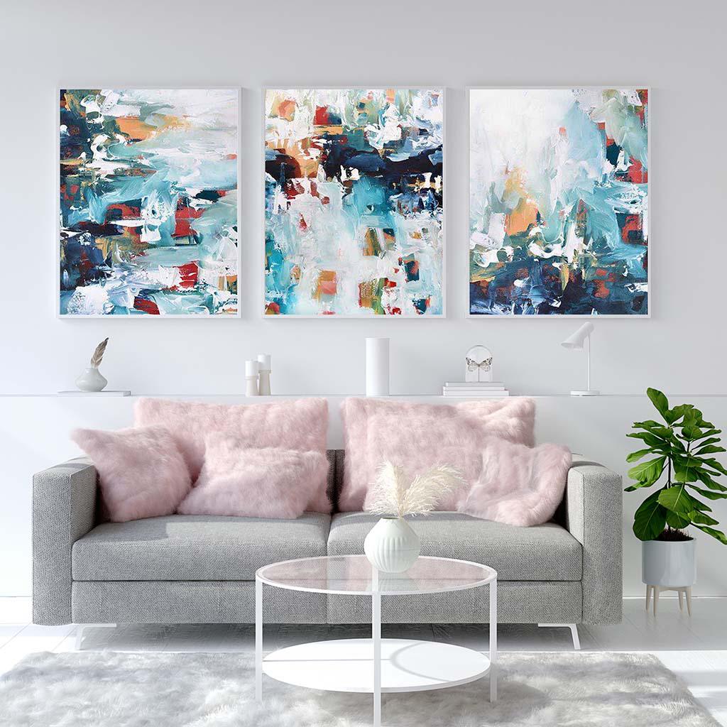 Colourful Landscape Canvas Set Of 3 White Canvas Set Of 3 - Abstract House