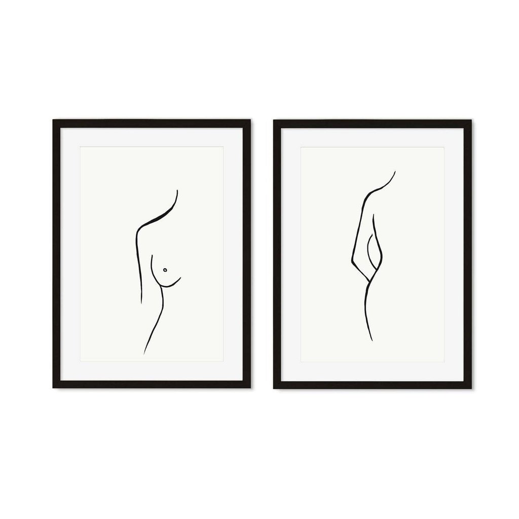 Female Nude Drawings - Print Set Of 2