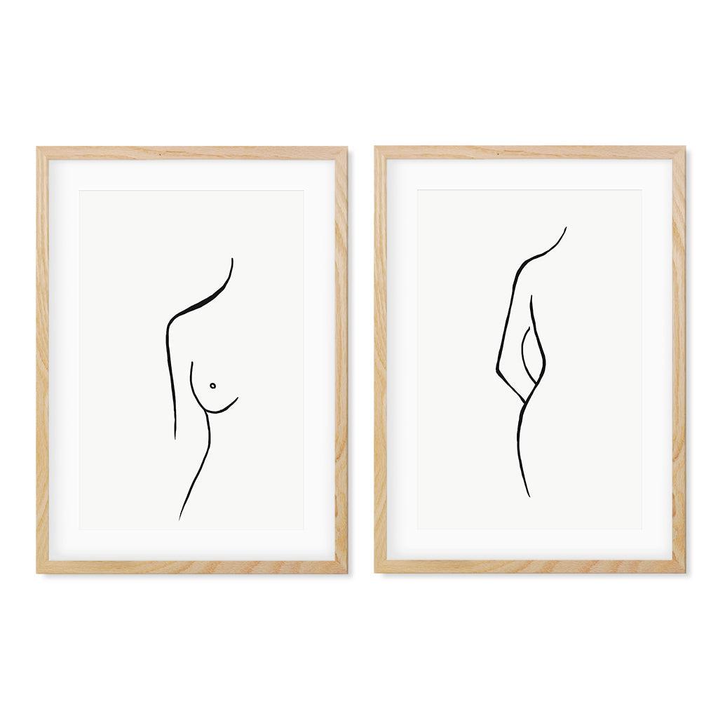Female Nude Drawings - Print Set Of 2 Oak Frame Wall Art Print Set Of 2 - Abstract House