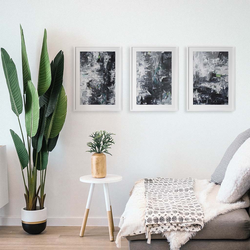 Grey On Mint - Print Set Of 3 Black Frame Wall Art Print Set Of 3 - Abstract House