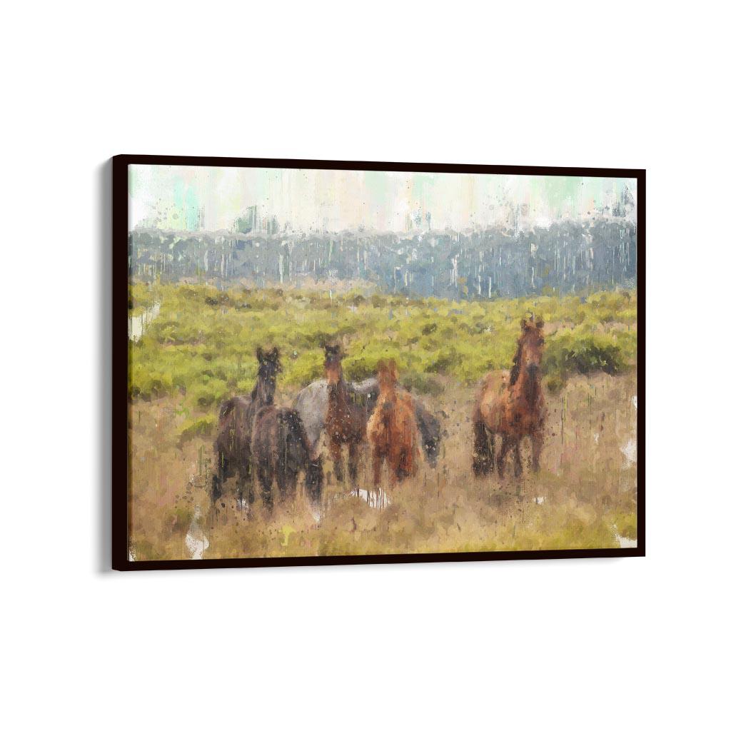 Horses In A Field Painting Framed Canvas-Abstract House