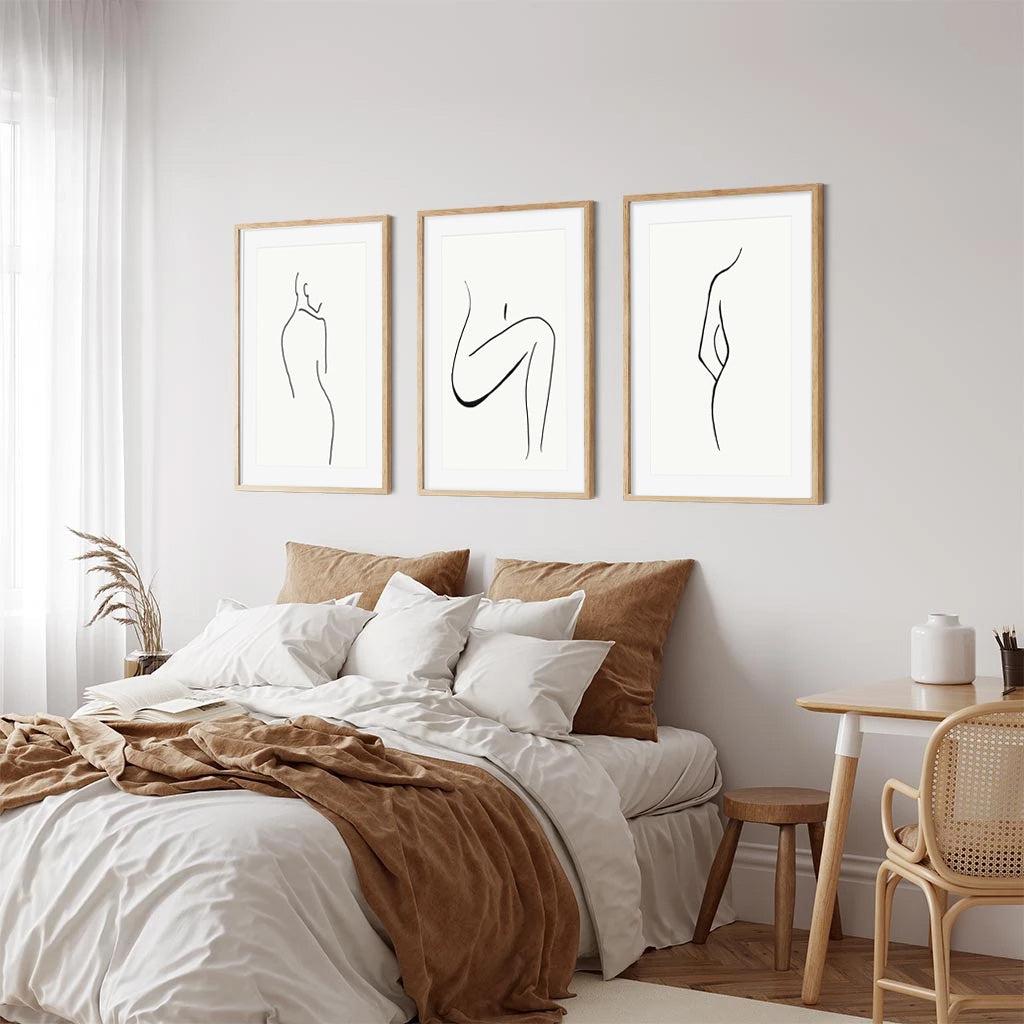 Line Art Trio - Print Set of 3 Black Frame Wall Art Print Set Of 3 - Abstract House