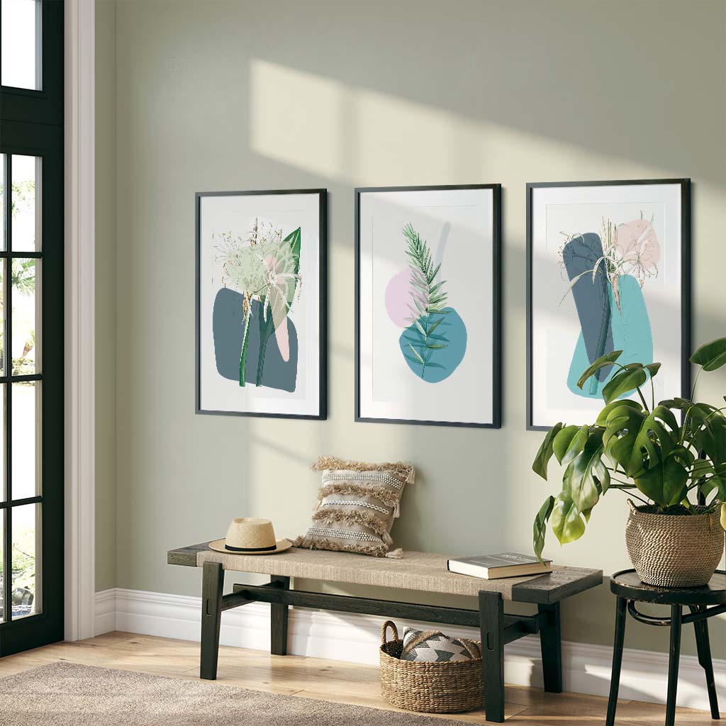 Modern Botanical Abstracts - Set Of 3 Prints Black Frame Wall Art Print Set Of 3 - Abstract House