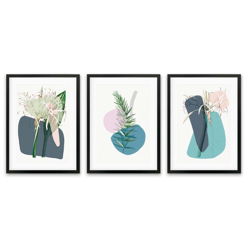 Modern Botanical Abstracts - Set Of 3 Prints Black Frame Wall Art Print Set Of 3 - Abstract House