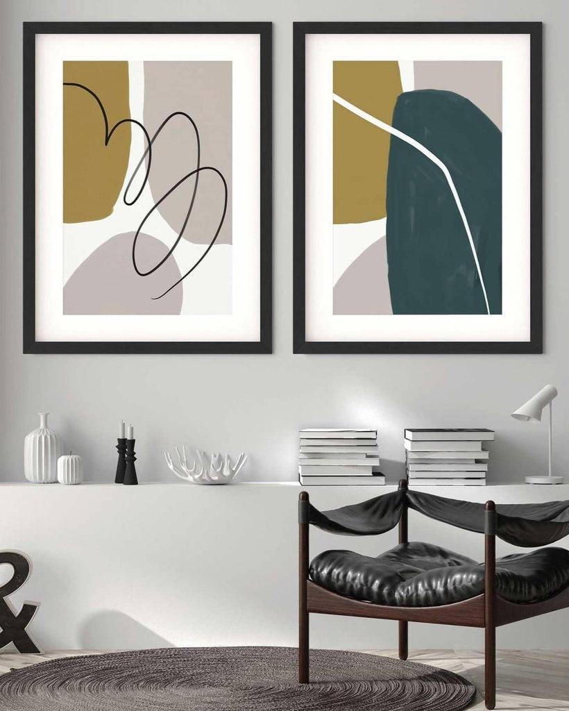 Modern Green & Grey Abstract - Print Set Of 2