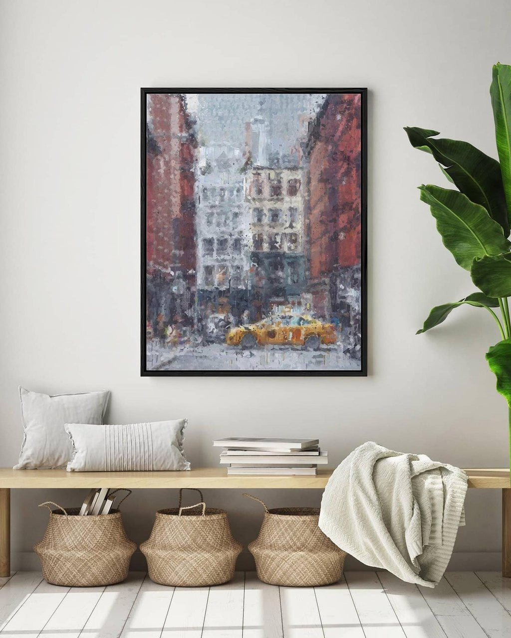 New York Taxi Impressionist Painting Framed Canvas