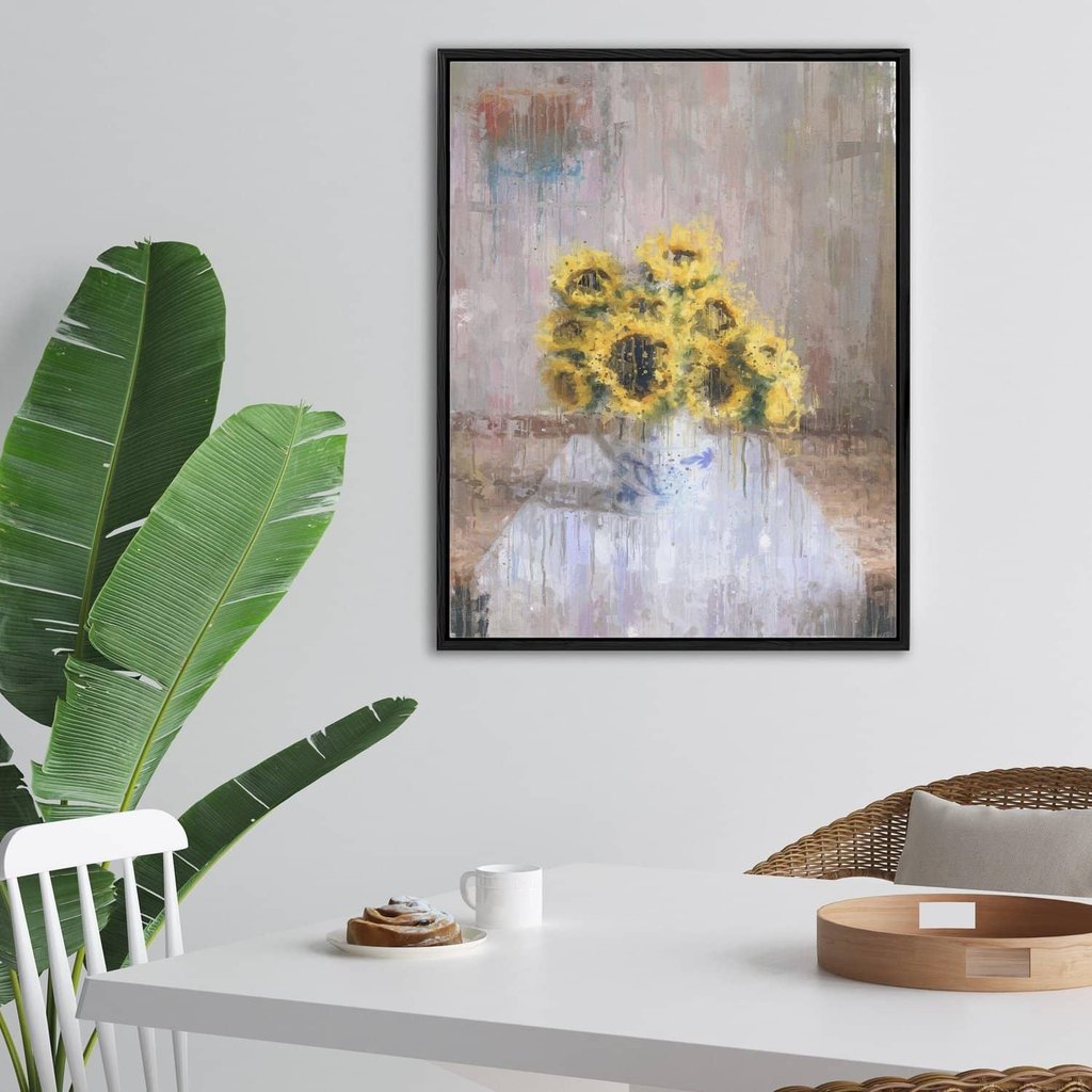 Sunflowers In A Vase Still Life Painting Framed Canvas