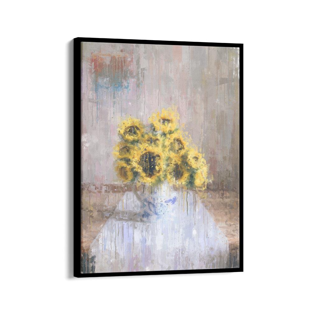 Sunflowers In A Vase Still Life Painting Framed Canvas-Abstract House