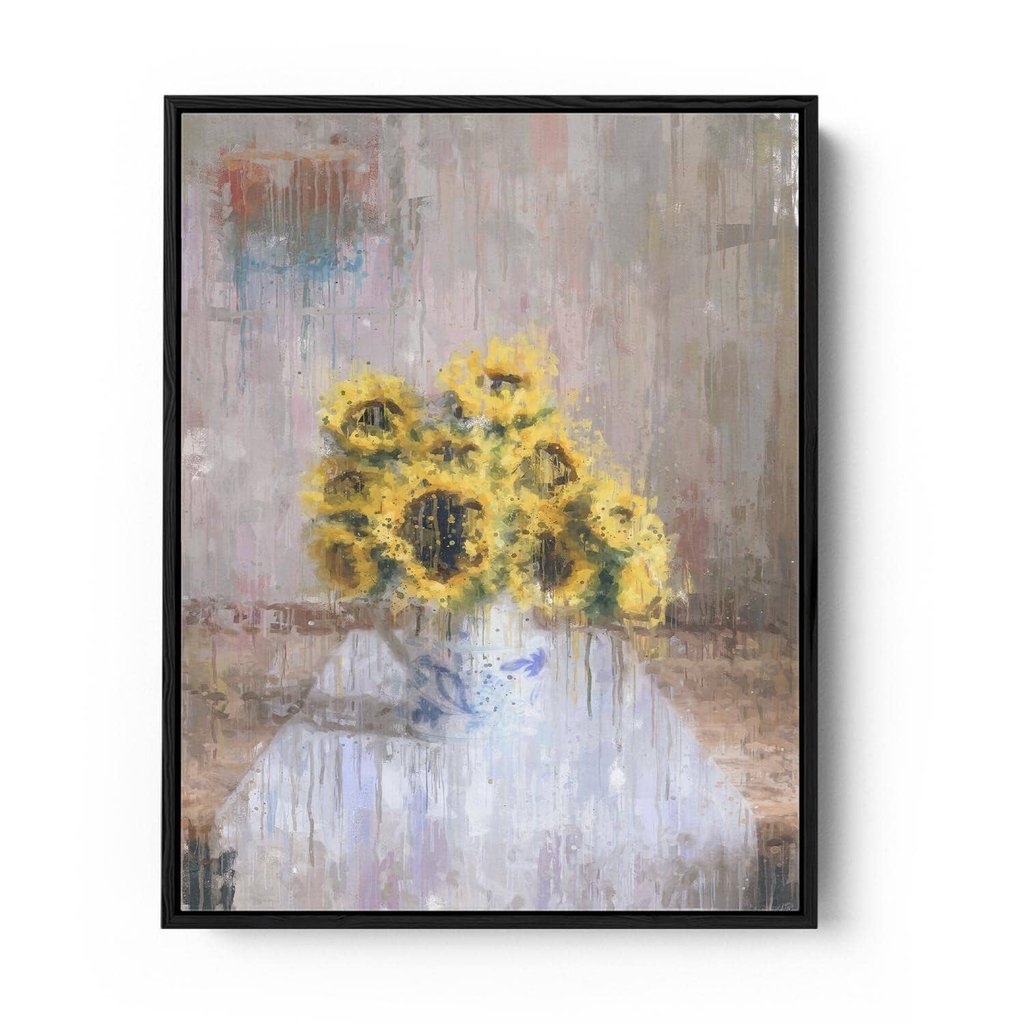 Sunflowers In A Vase Still Life Painting Framed Canvas