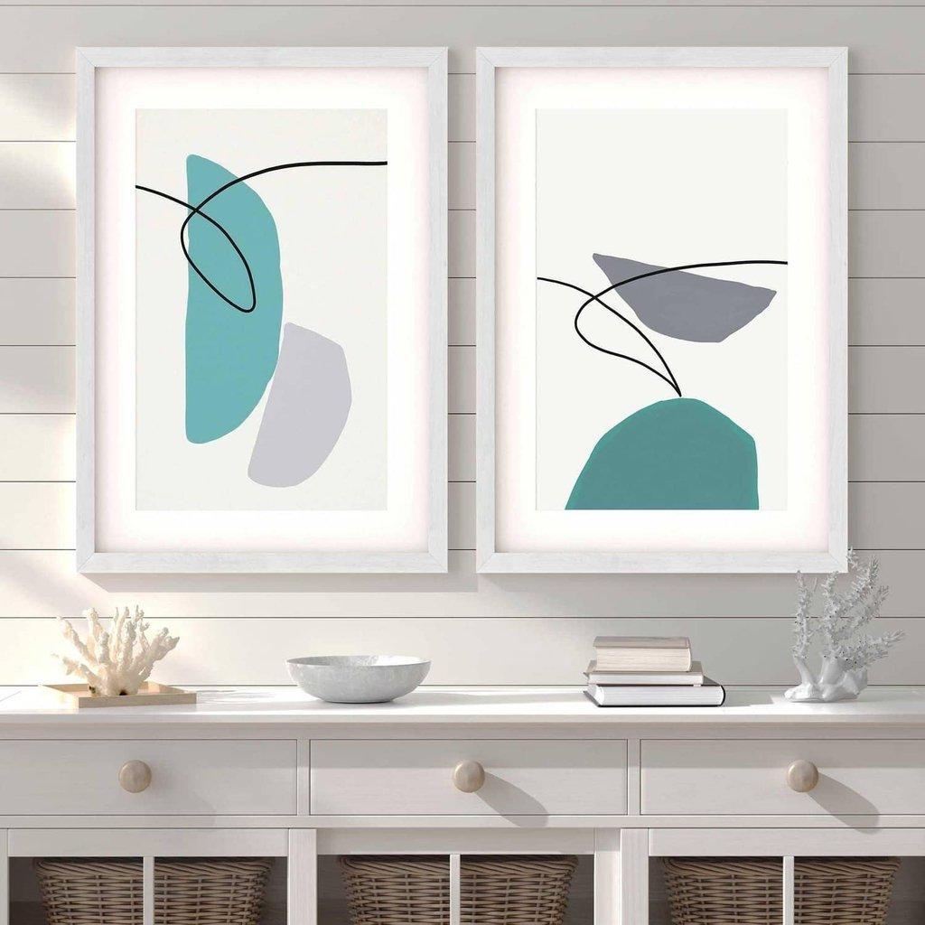 Teal And Grey Shapes - Print Set Of 2