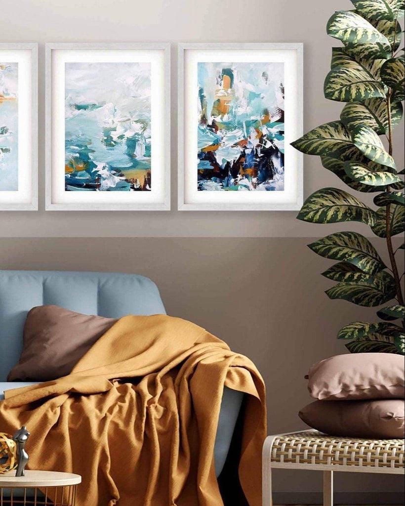Teal Blues Abstract Waves - Print Set Of 3