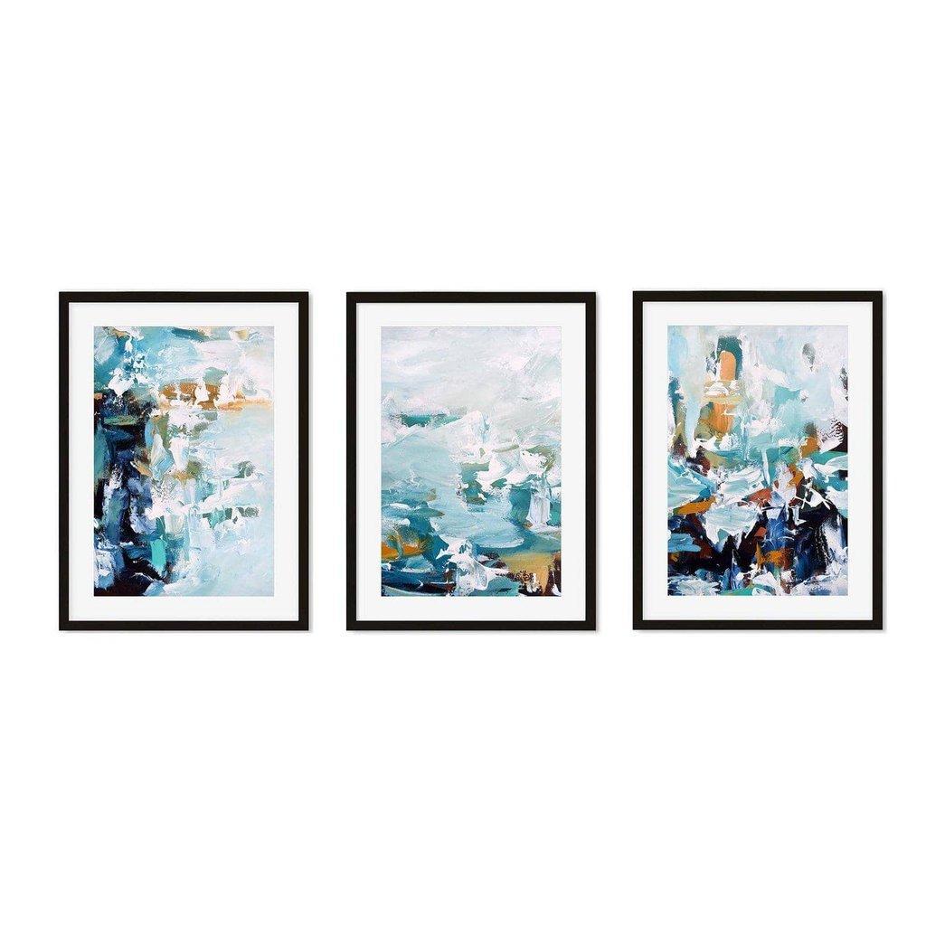 Teal Blues Abstract Waves - Print Set Of 3