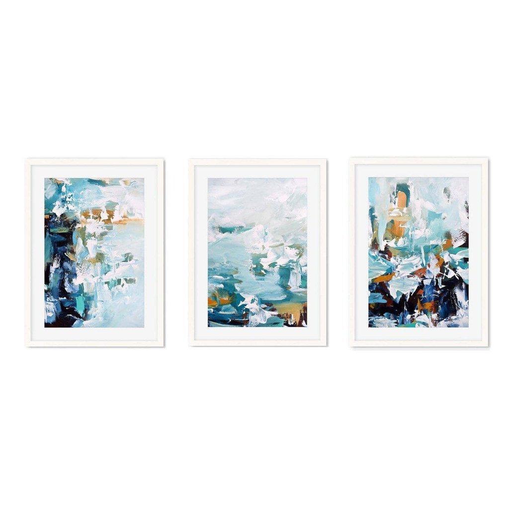 Teal Blues Abstract Waves - Print Set Of 3
