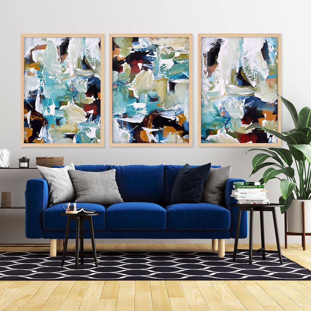 Turquoise Gold Textures - Print Set Of 3 Black Frame Wall Art Print Set Of 3 - Abstract House