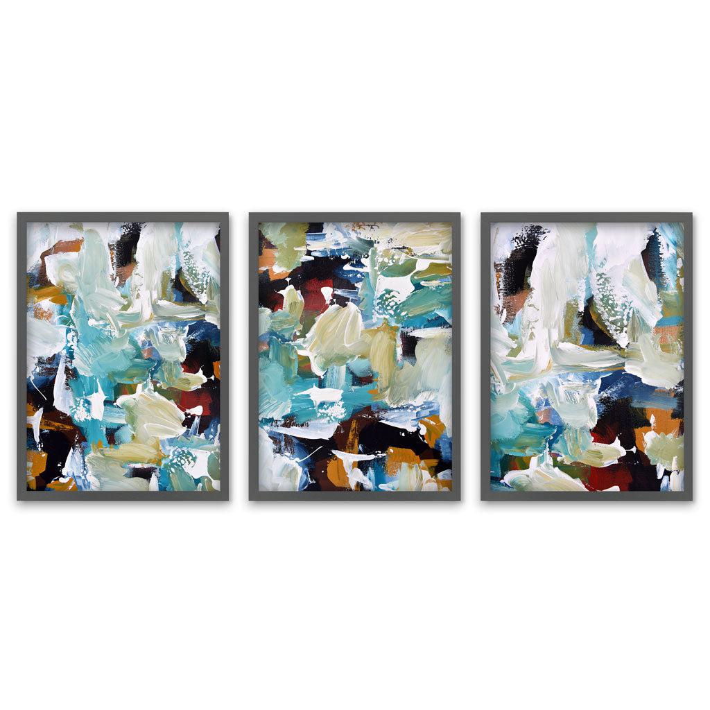 Turquoise Gold Textures - Print Set Of 3 Grey Frame Wall Art Print Set Of 3 - Abstract House