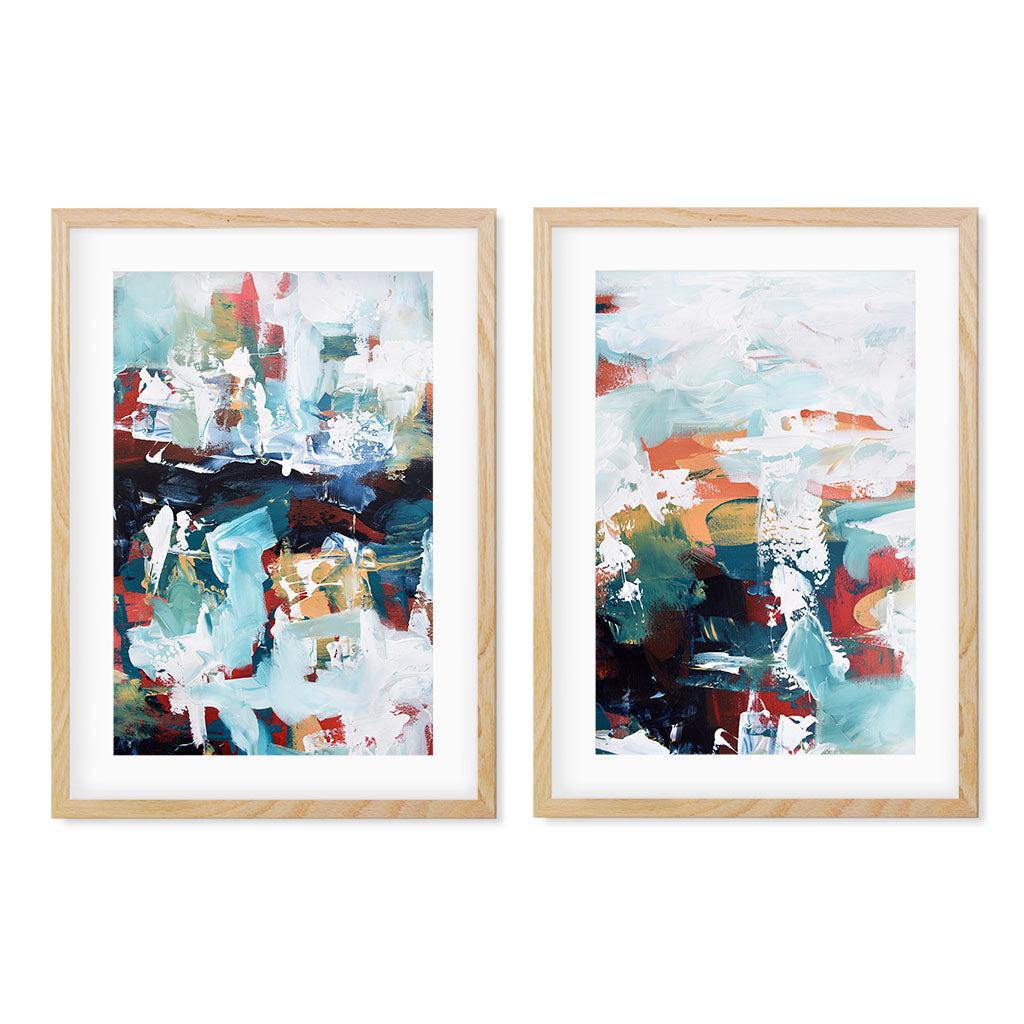Turquoise Landscape - Print Set Of 2 Oak Frame Wall Art Print Set Of 2 - Abstract House