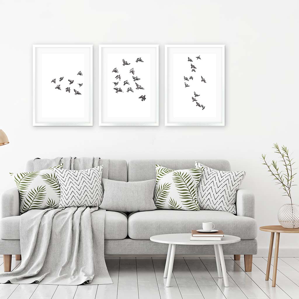 Watercolour Bird Sketches - Set Of 3 Prints Black Frame Wall Art Print Set Of 3 - Abstract House