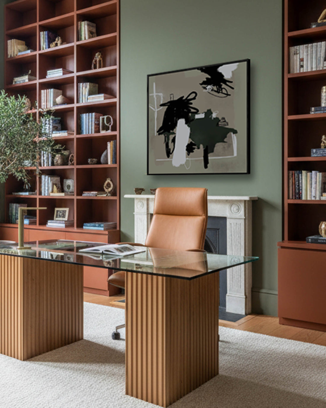 Luxury home office decor with art on the wall