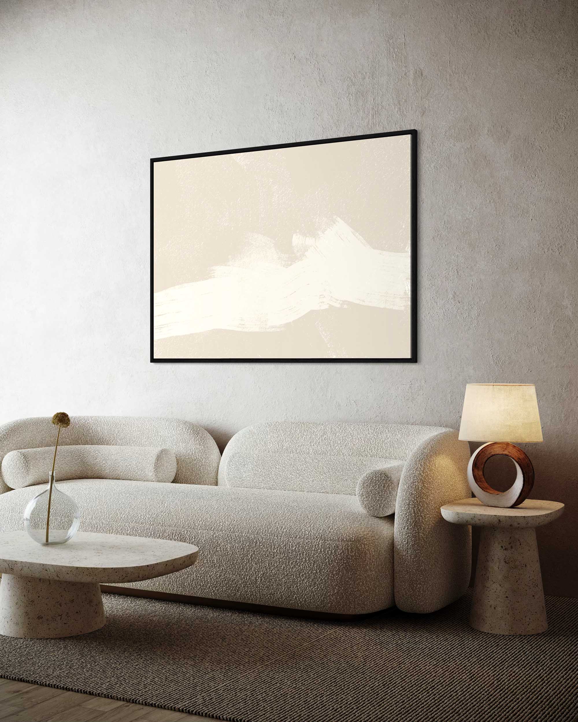 neutral wall art framed abstract art print on canvas hung on a wall