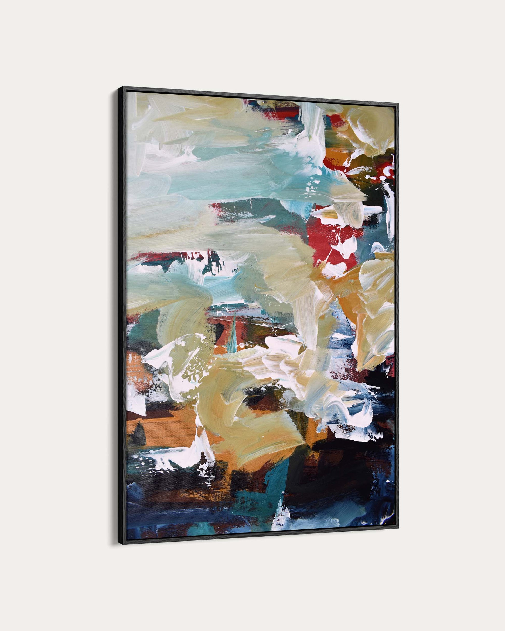 Abstract painting with colorful brush strokes on a white background