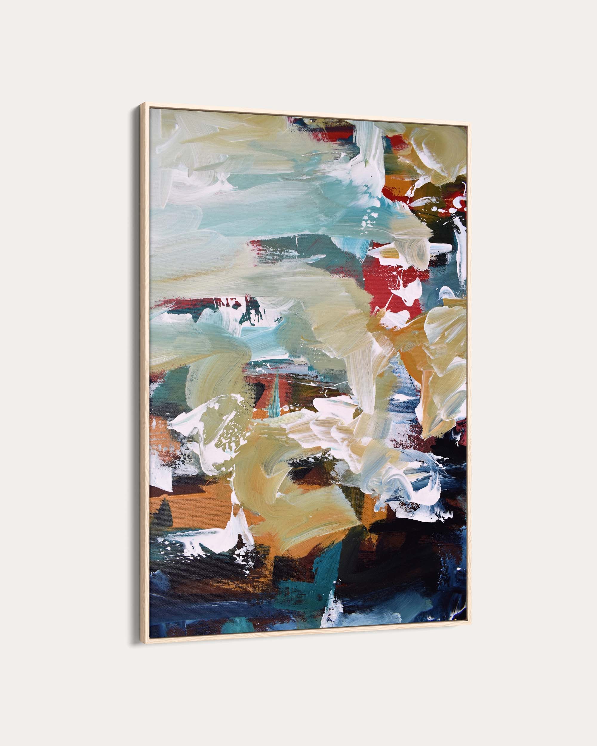 Abstract painting with colorful brush strokes on a white background