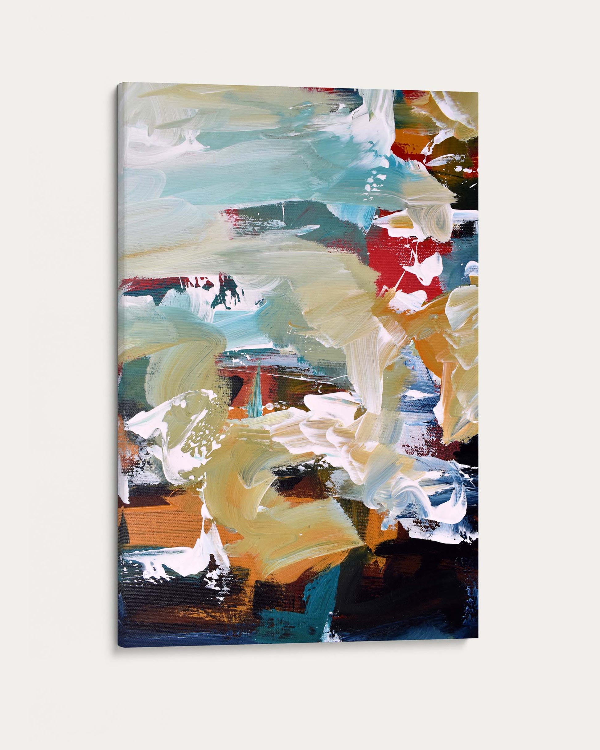 Abstract painting with colorful brush strokes on a white background