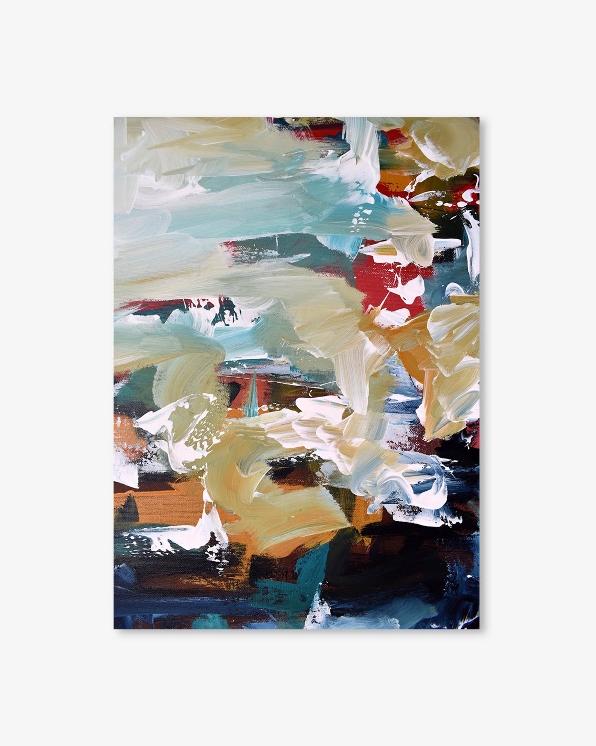 Abstract painting with a mix of colors on a white background