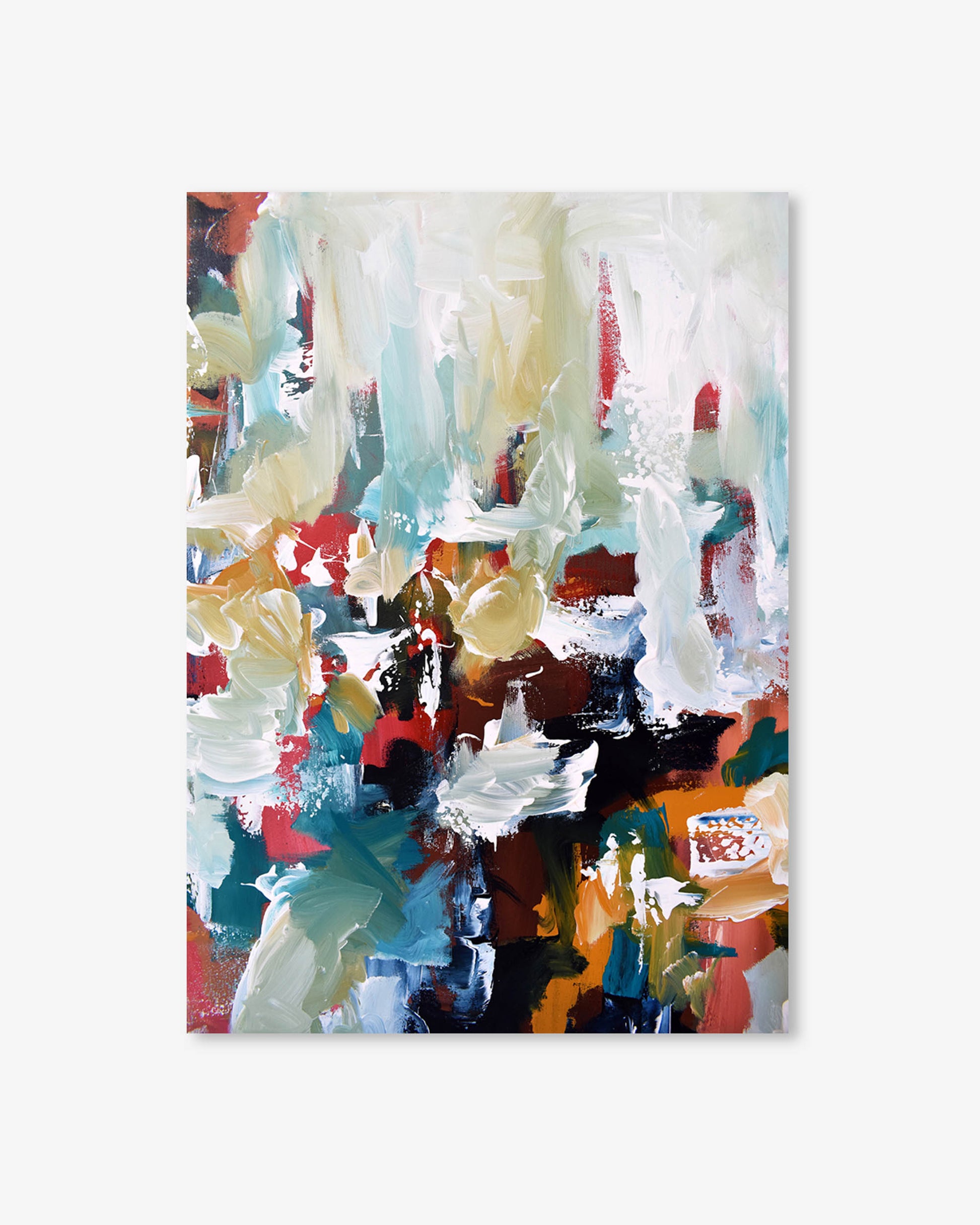 Abstract painting with a variety of colors on a white background