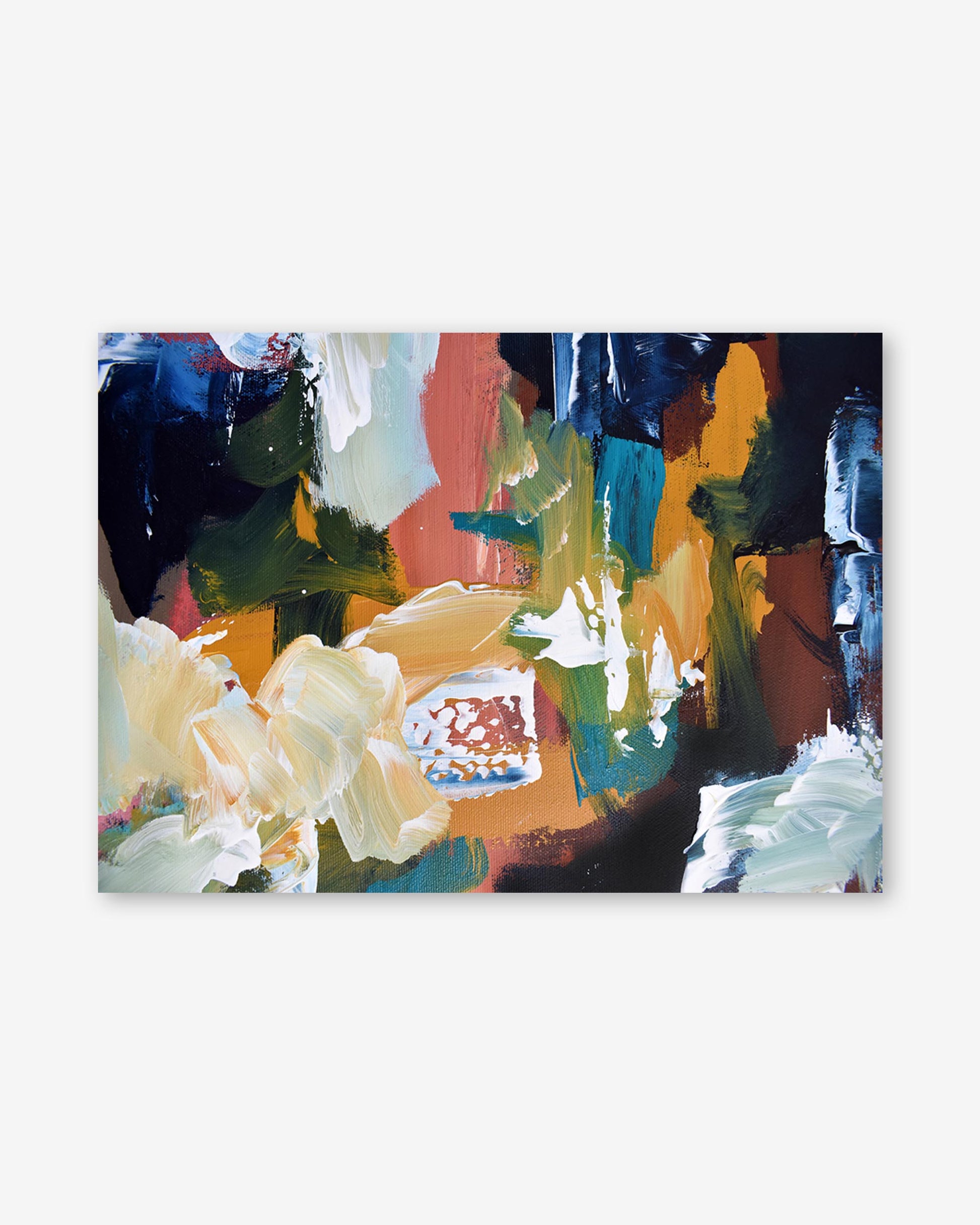 Abstract painting with colorful brush strokes on a white background