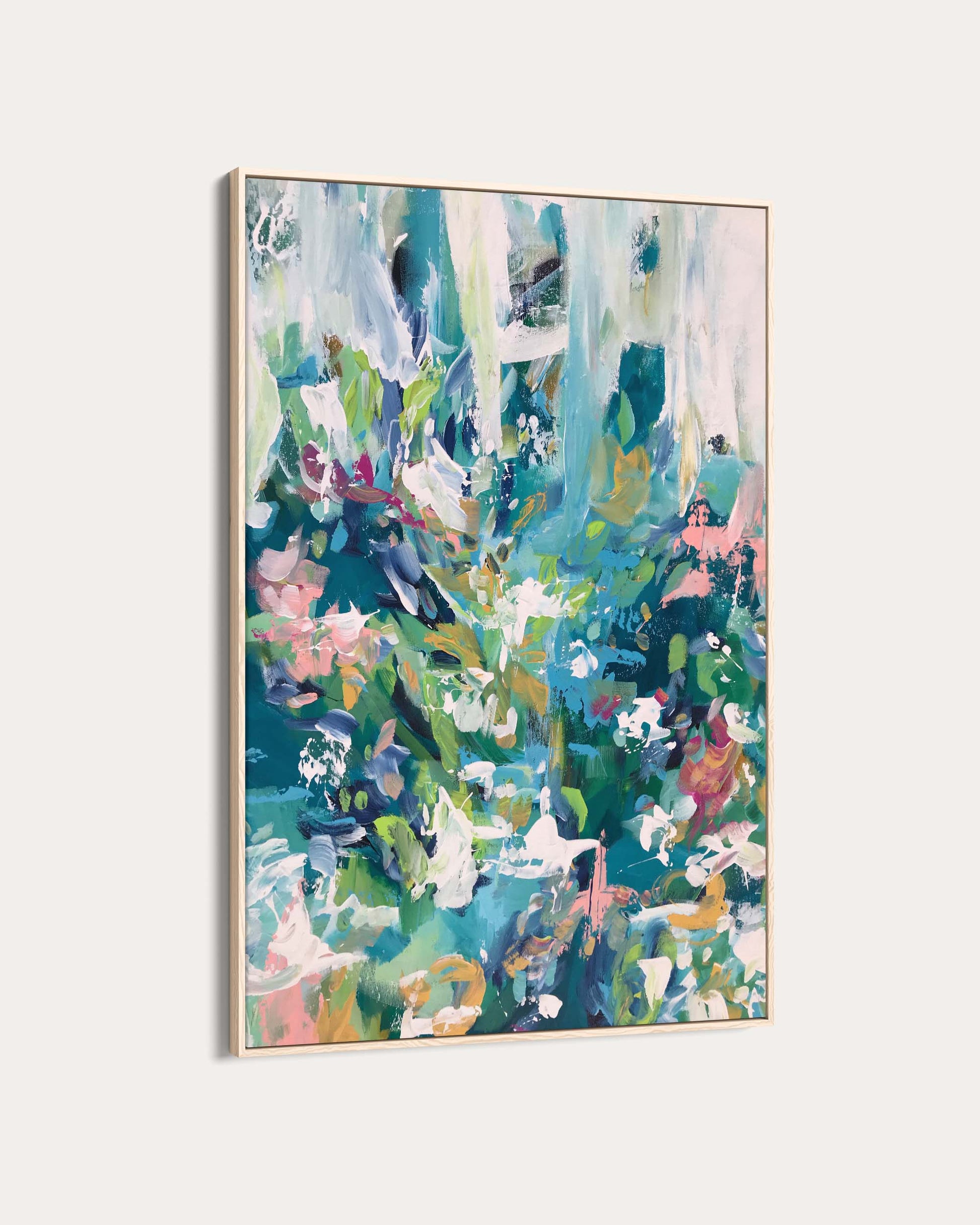 Abstract painting with colorful brush strokes on a white background