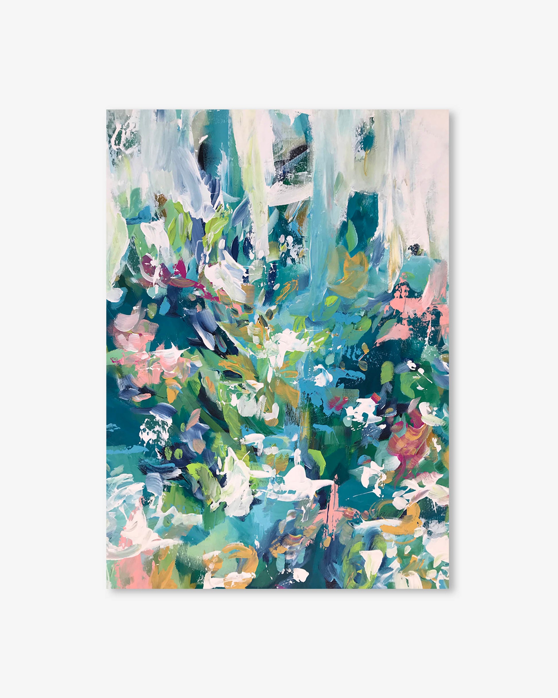 Abstract art print with colorful brush strokes on a white background