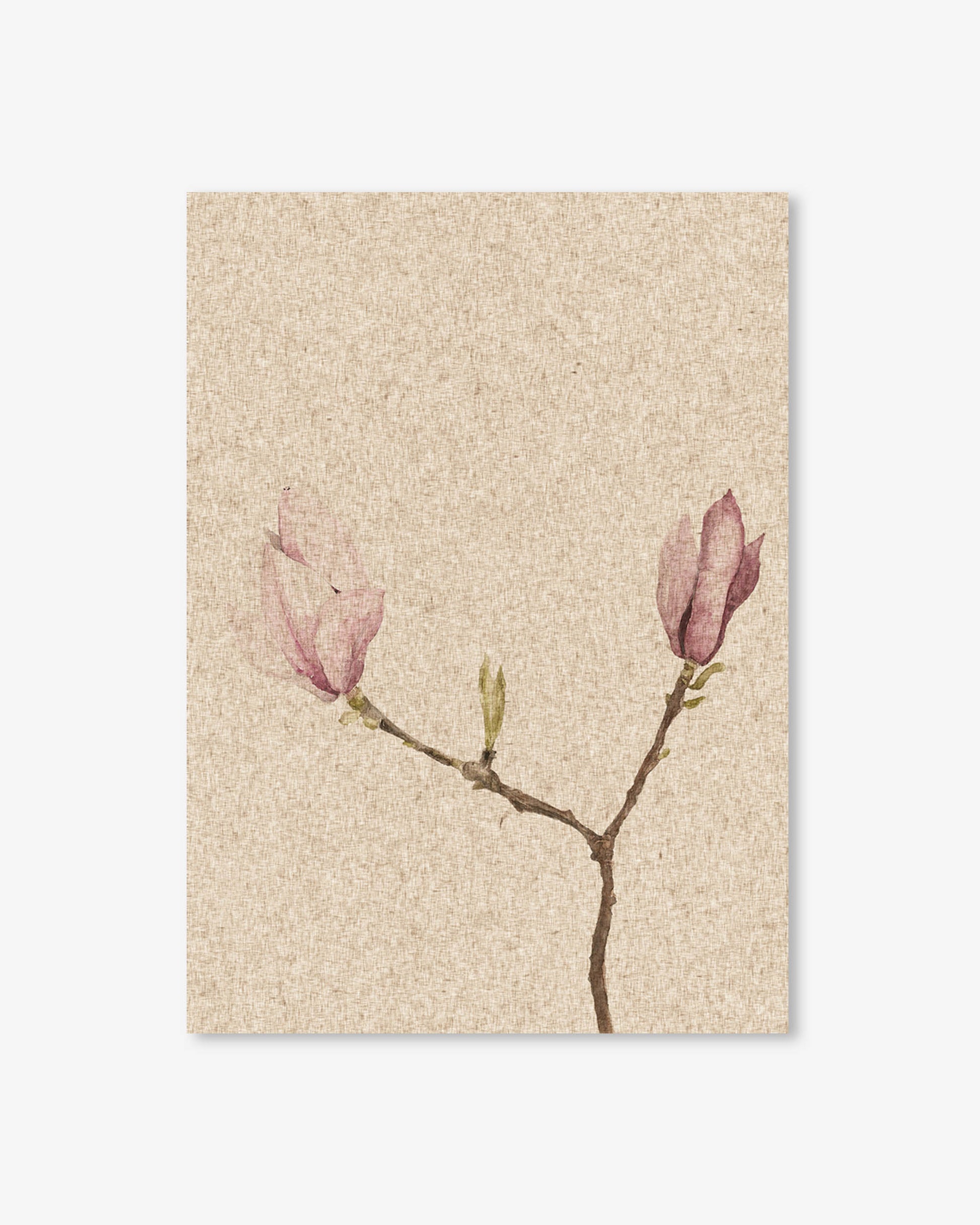 Art print of a branch with pink flowers on a textured beige background