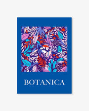 Floral patterned poster with 'BOTANICA' text on a blue background