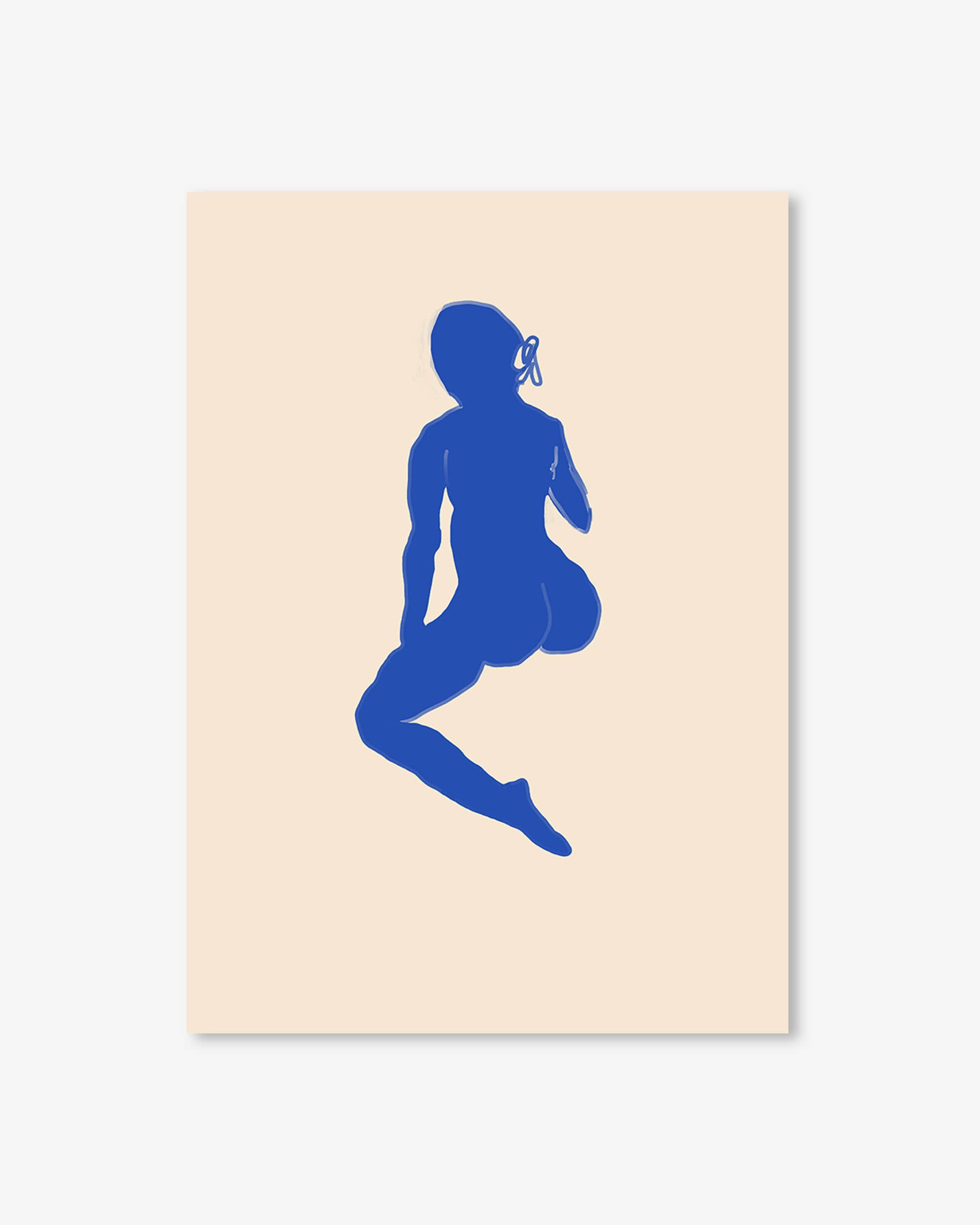 Blue silhouette of a person on a beige background