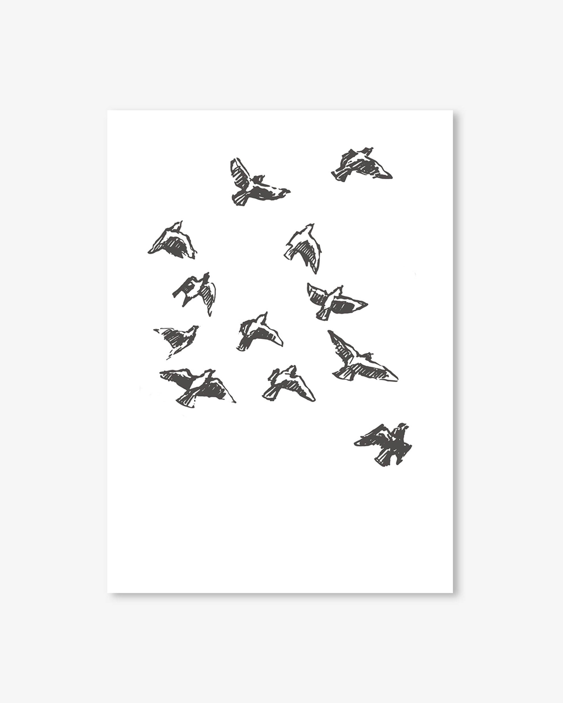 Black and white illustration of birds on a white background