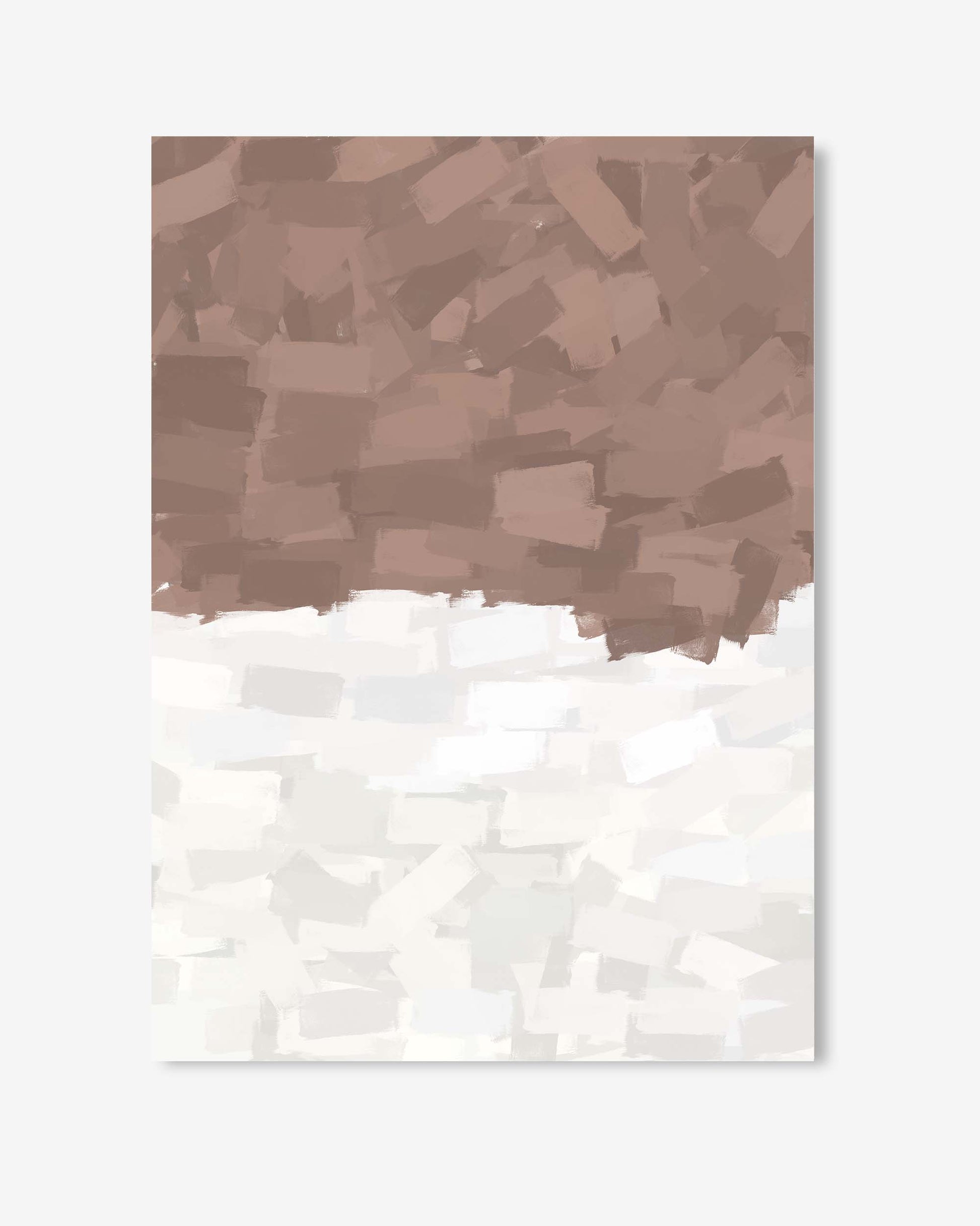 Abstract art print with brown and white pattern on a white background