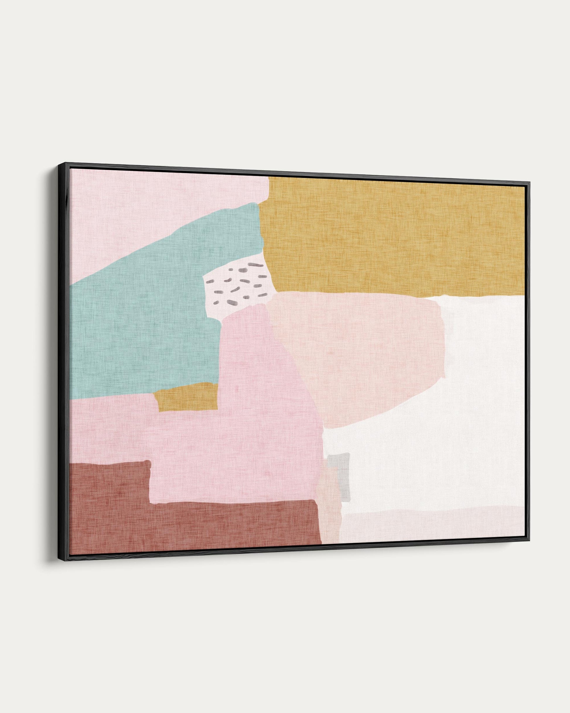 Abstract art print with pastel colors on a white wall